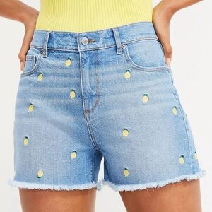 LOFT Light Blue Denim Shorts with Lemon Embroidery